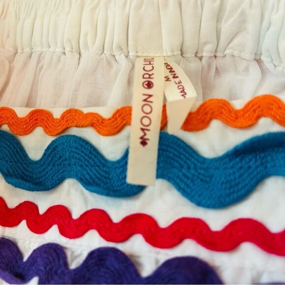 Anthropologie Moon Orchids White A-Line Skirt with Colorful Trim - Picture 6 of 6